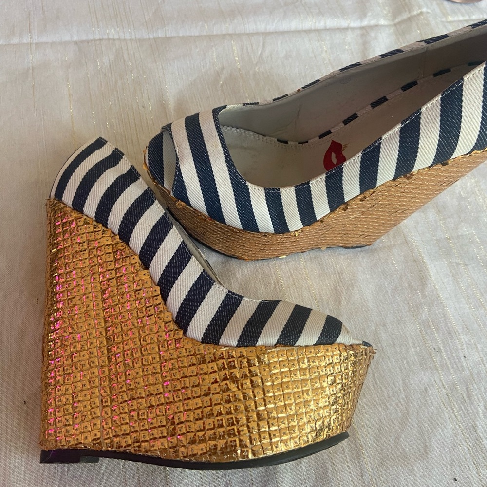 Never Worn! Sequin Platform Wedges - image 4